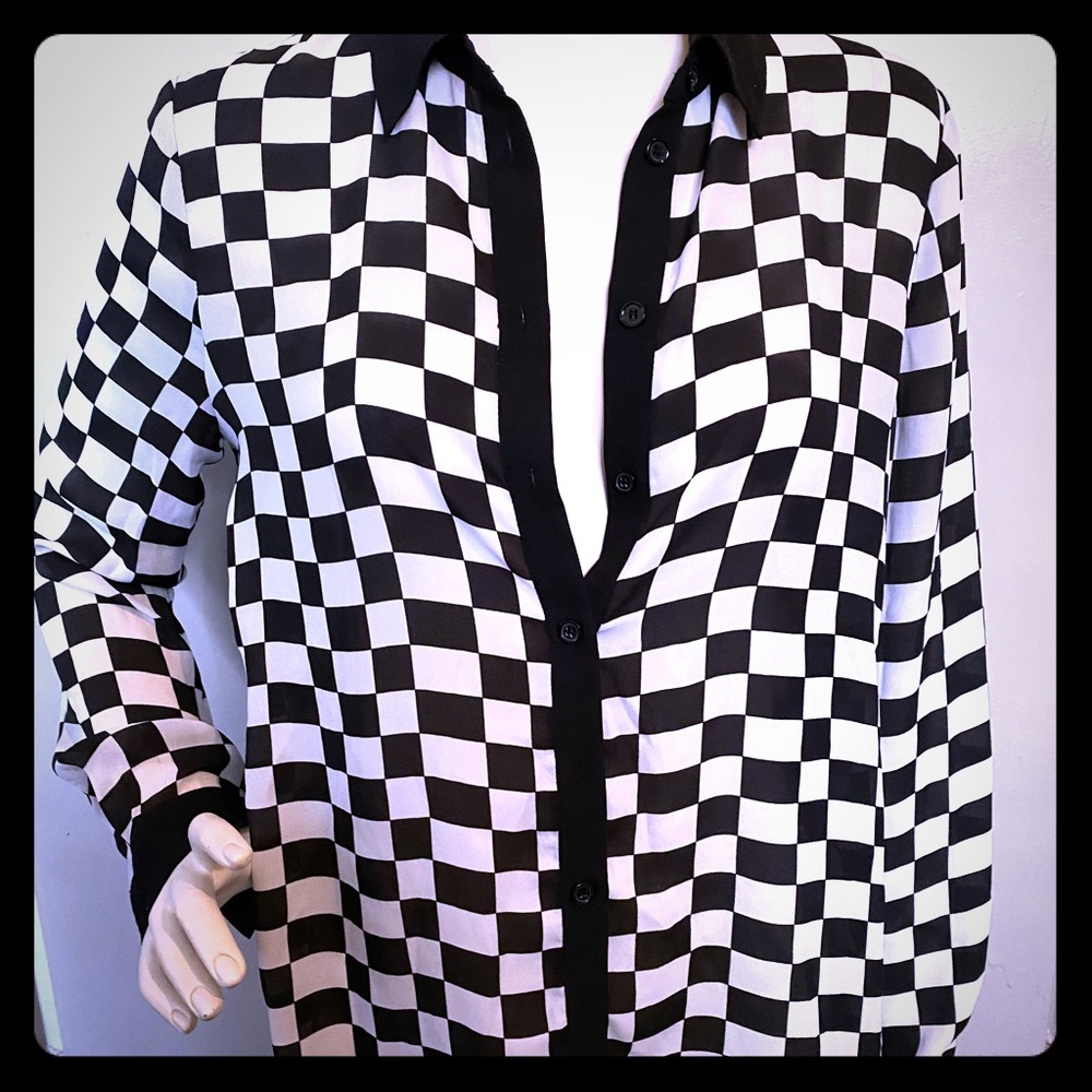 Checkered button-down blouse